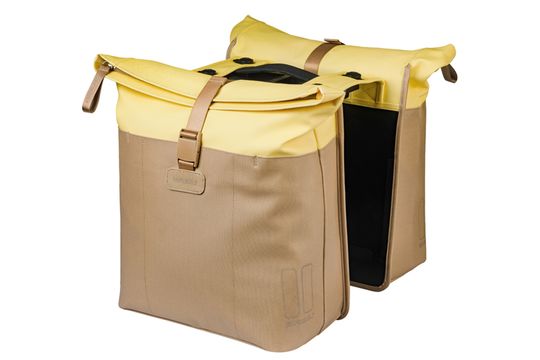 Basil fietstas dubbel Vive/geel MIK 28-35L Zand